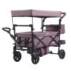 VEVOR Wagon Stroller for 2 Kids, Push Pull Quad Collapsible Stroller with Adjustable Handle, Encircling Harness Removable Canopy,4 Wheels w/ Brakes