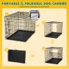 Dog Crate with Divider Panel,24 Inch Double Door Folding Metal Wire Dog Cage with Plastic Leak-Proof Pan Tray, Pet Kennel for Indoor