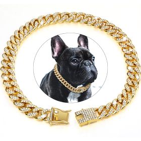 Dog Chain Crystal Artificial Diamondoid Dog Collar Walking Metal Chain Collar With Secure Buckle (Color: Rose Gold, size: 3XL)