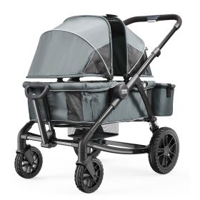 VEVOR All-Terrain Stroller Wagon, 2 Seats Foldable Expedition 2-in-1 Collapsible Wagon Stroller, Includes Canopy, Parent Organizer (Color: Dark Gray + Black (New))