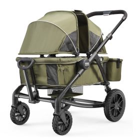 VEVOR All-Terrain Stroller Wagon, 2 Seats Foldable Expedition 2-in-1 Collapsible Wagon Stroller, Includes Canopy, Parent Organizer (Color: Green (New))