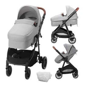 VEVOR Standard Baby Stroller, Infant Toddler Stroller with Bassinet, 3rd-Gear Adjustable Backrest & Foldable & Reversible Seat (Color: Light Gray, Baby Stroller Type: Seat Converted to Cradle)